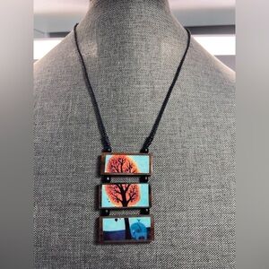 Vibrant Hand Painted Wooden Design Necklace from the Philippines